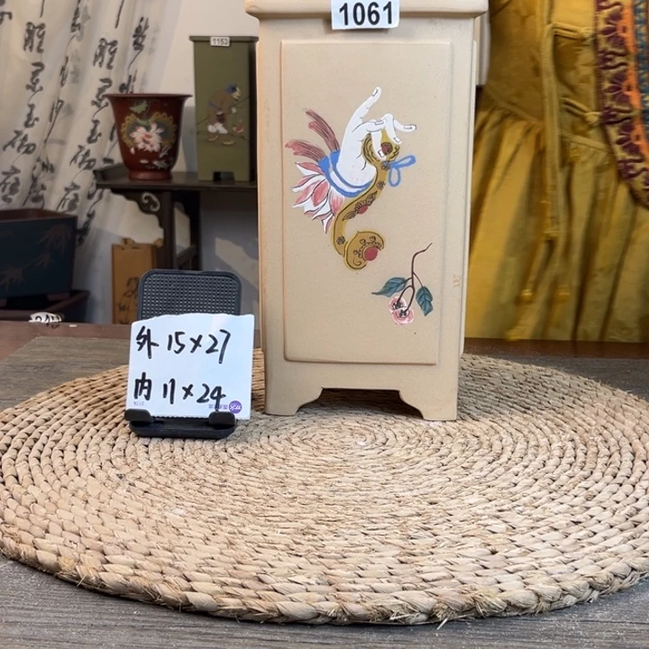 紫砂花盆白玉段奎面佛手如意签筒1061