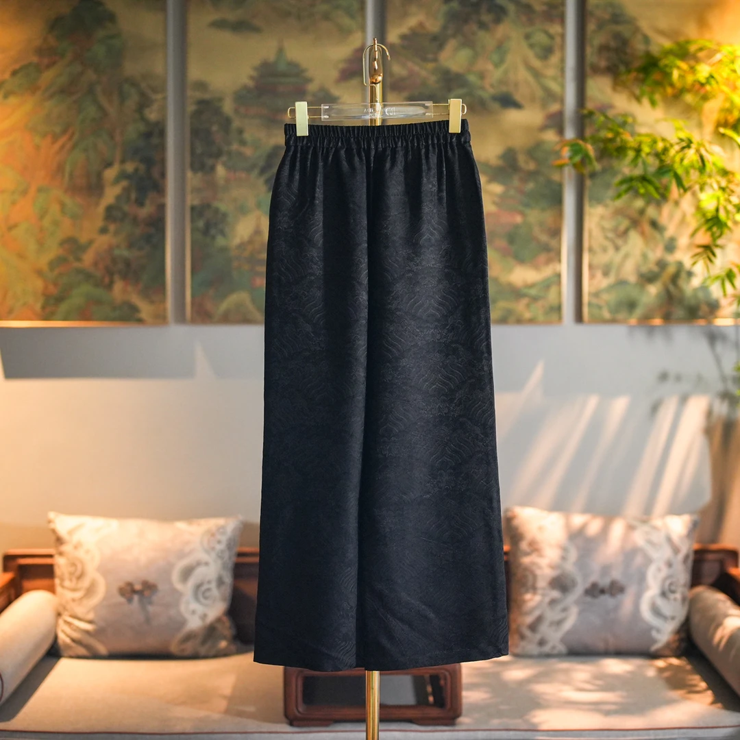 蓝大【轻烟】桑蚕丝新中式直筒休闲裤5363