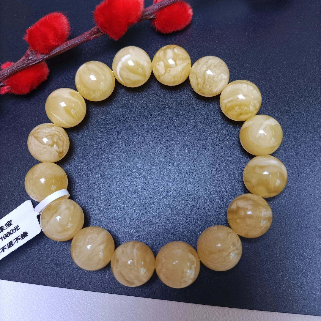 天然蜜蜡圆珠手串~满妖花高品质~13+规格尺寸~4200