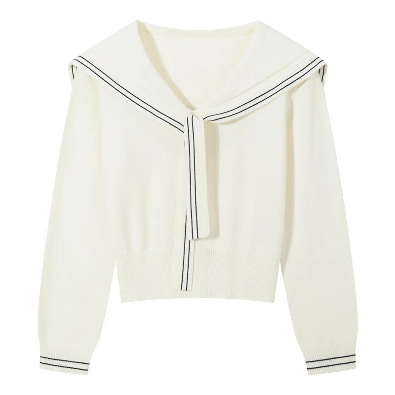 2025早秋新款大码时髦显瘦海军领长袖针织衫女学院风减龄上衣356#