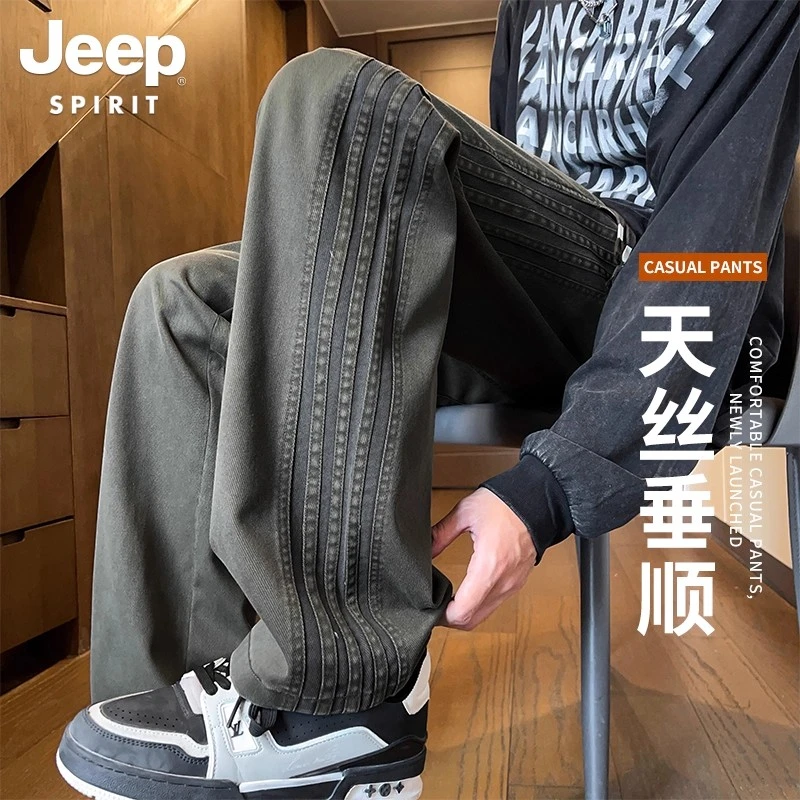 吉普条纹休闲裤子男士2025新款秋季直筒宽松百搭美式潮牌运动长裤