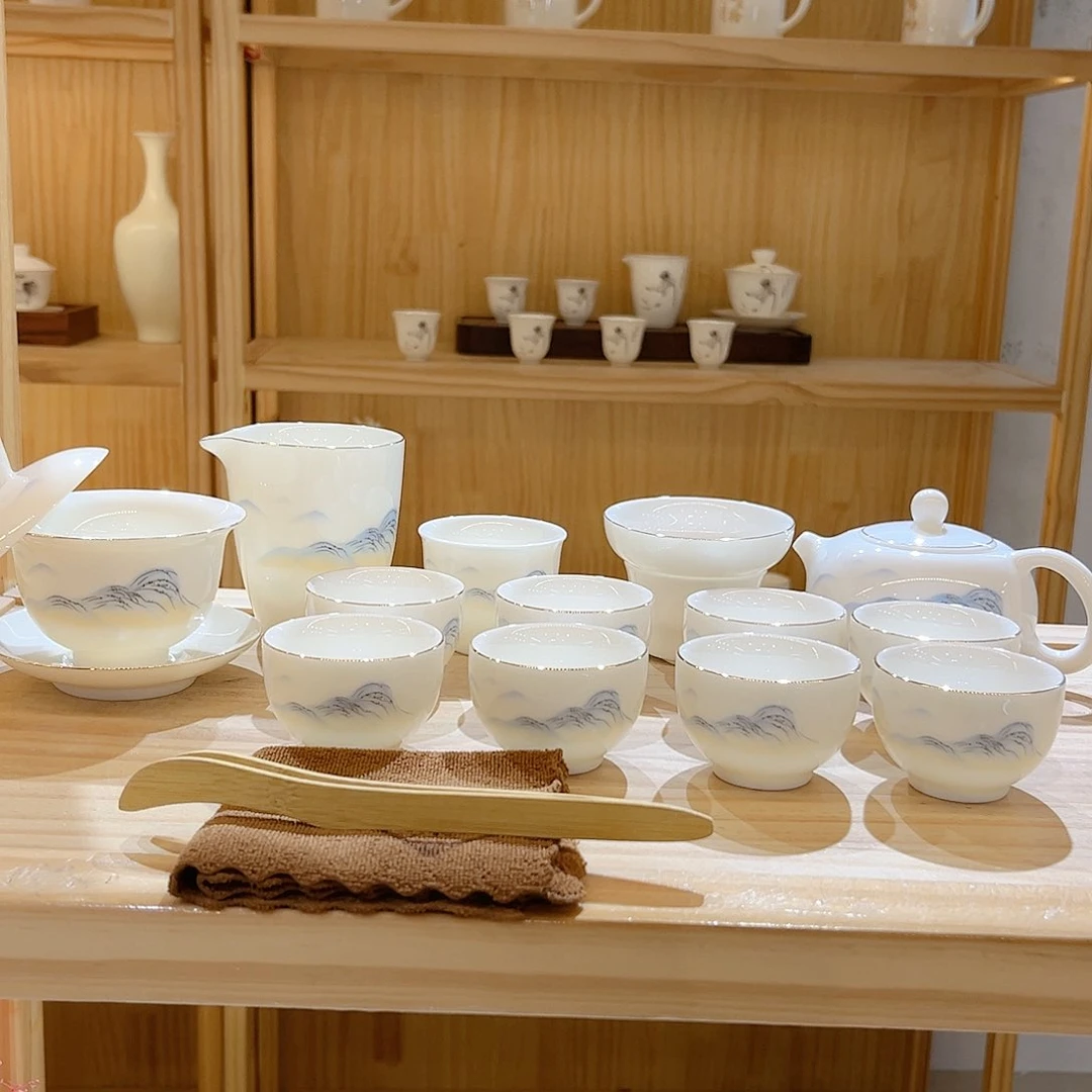 【御瓷斋】羊脂玉瓷江山如画套装16头