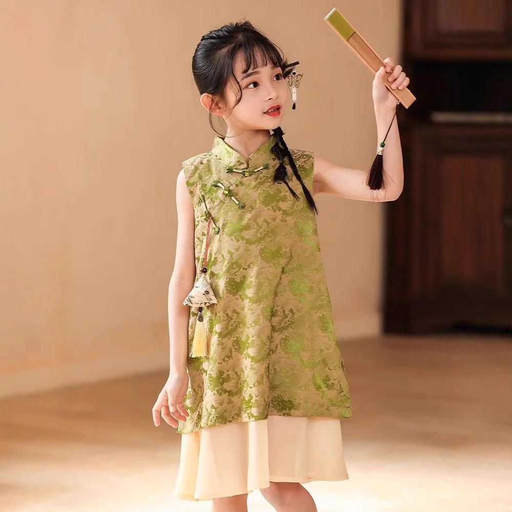 女童汉服新款2025夏季日常无袖旗袍裙薄款新中式小女孩国风背心裙