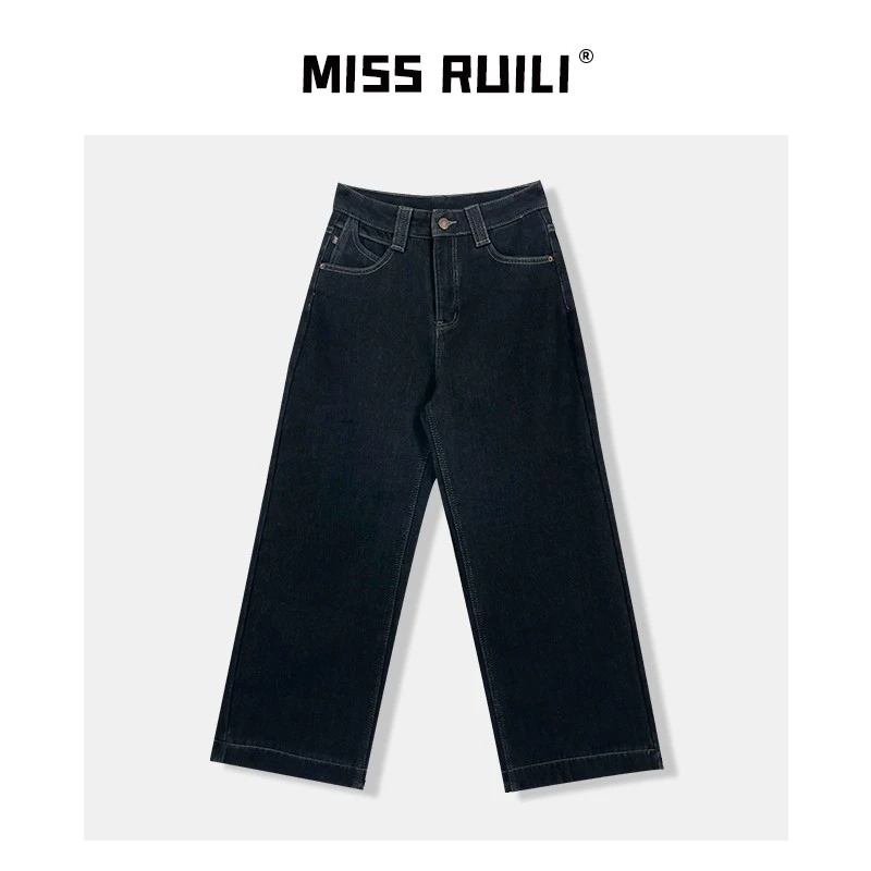 MISS RUILI 定制冬季韩版时尚高腰休闲百搭阔腿加绒牛仔裤A8468