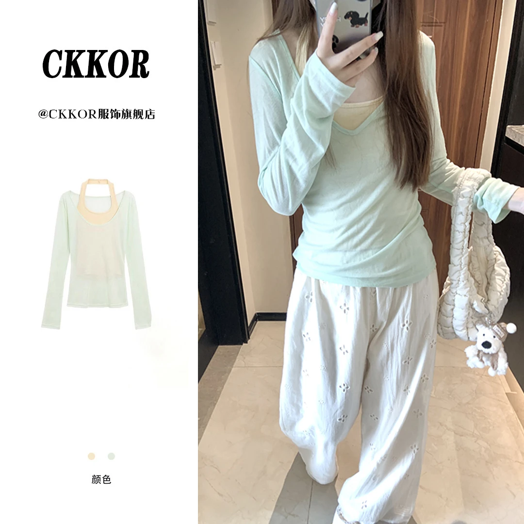 CKKOR新款夏季时尚洋气纯欲风防晒罩衫套装辣妹短款背心搭配休闲