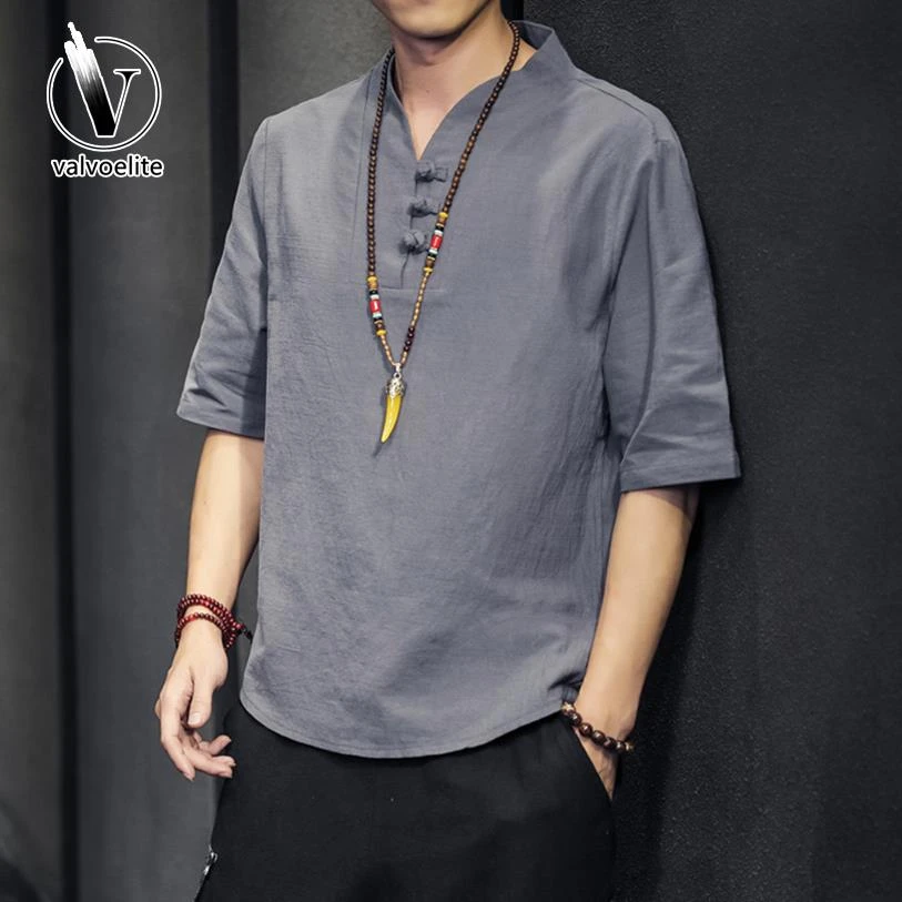 VALVOELITE男士夏季新中式中国风短袖体恤潮牌大码半袖唐装上衣潮