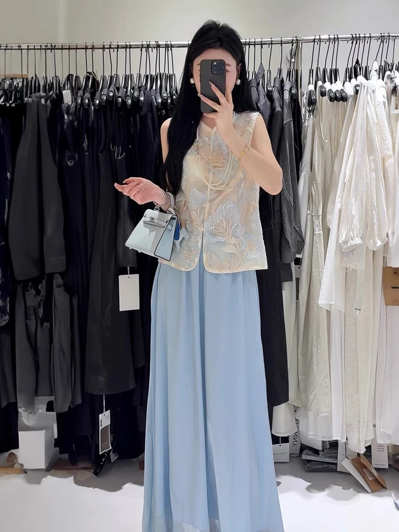 夏装搭配一整套新中式中国风女装2025新款时髦洋气盘扣马甲套装裙