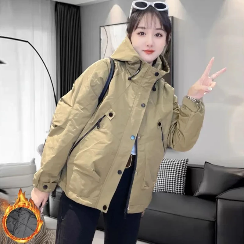 加绒加厚夹棉女士短外套2025秋冬季新款爆款冲锋衣小个子洋气女装