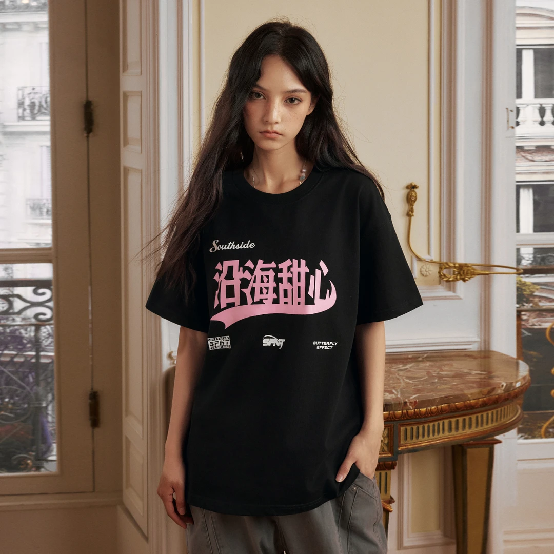 TizzyT同款 SFNT 沿海甜心宽松短袖T恤 美式复古休闲街头国潮