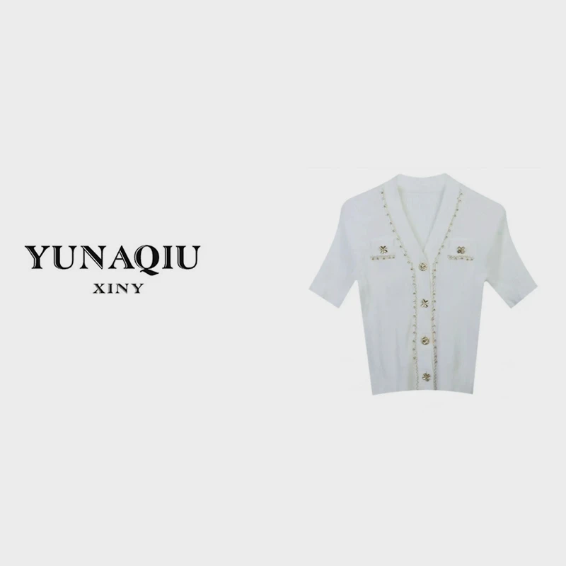 YUNAQIU-轻奢设计师气质时尚百搭修身条纹小香毛衣针织衫-232