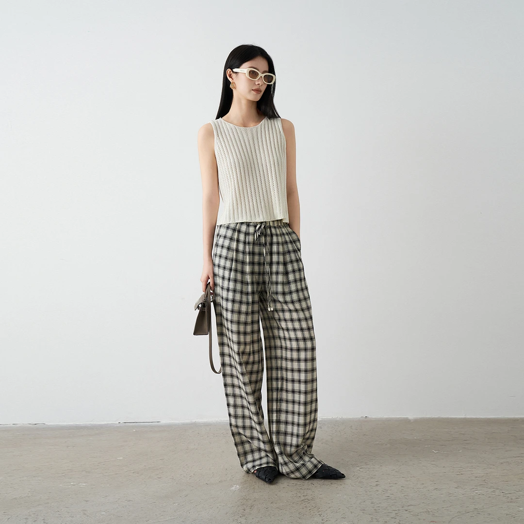 Moprobably李予诺「格轮裤」莱赛尔格子直筒休闲裤L4263053