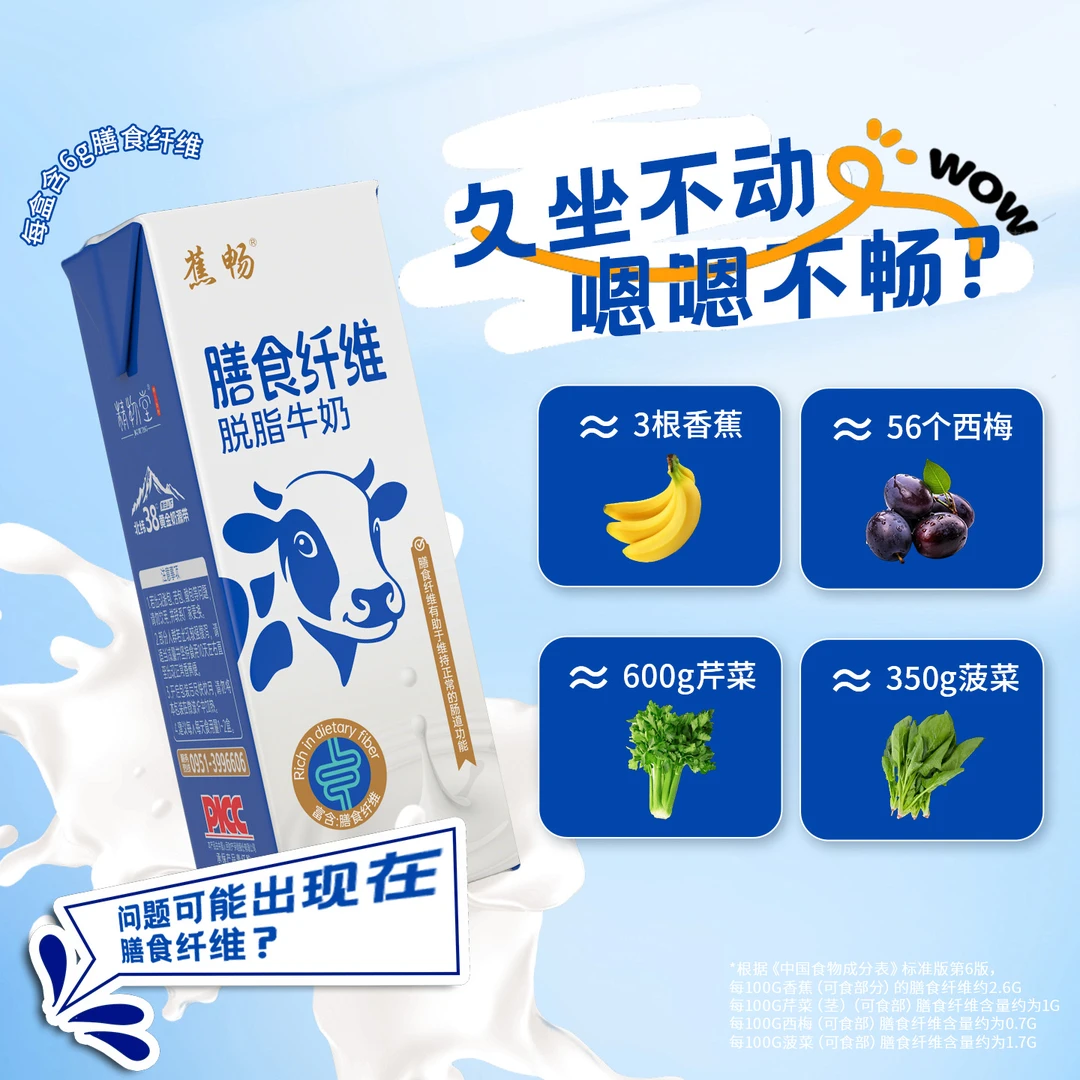 【新品上新】蕉畅膳食纤维脱脂牛奶营养健康适合早餐牛奶