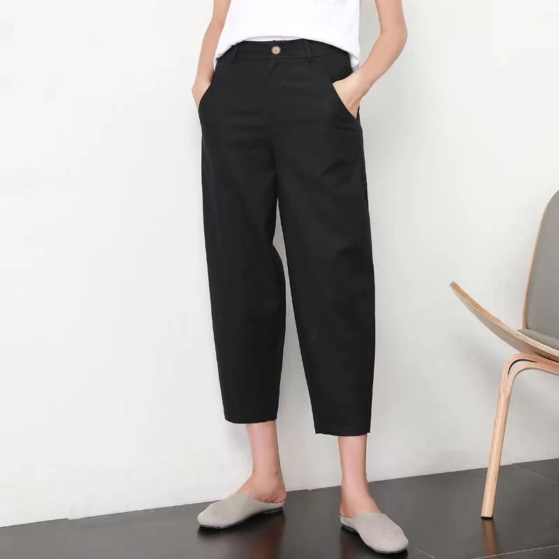 休闲裤女百搭高腰九分哈伦裤直筒裤2025夏季新款纯色百搭镰刀裤子