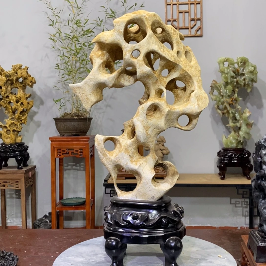石材太湖玲珑石摆件，太湖石摆件