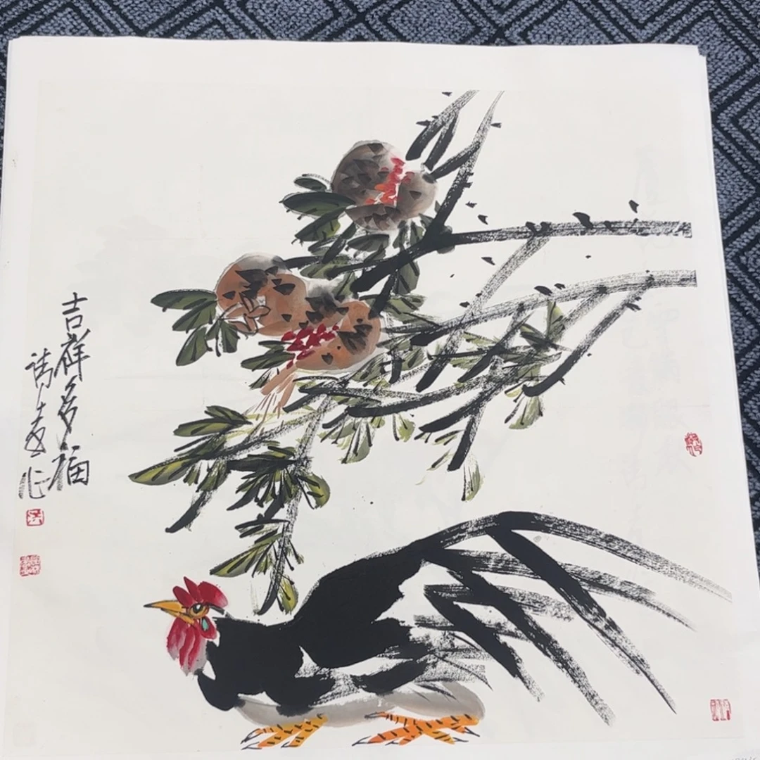 国画洪国林老师四尺斗方花鸟琪