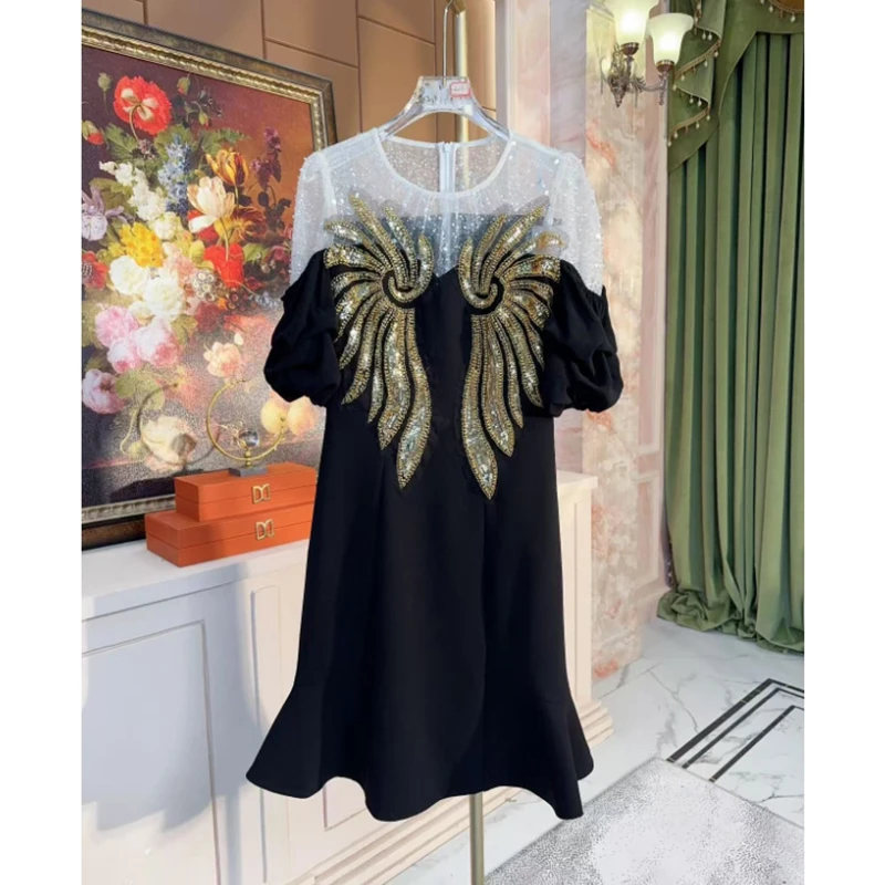 芙娜妮新中式国风旗袍连衣裙2025年夏季新款重工刺绣长裙F2511560