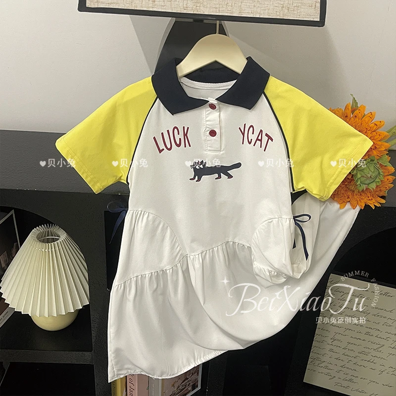 女童夏款连衣裙夏季新品中大童洋气卡通儿童T恤POLO款休闲公主裙