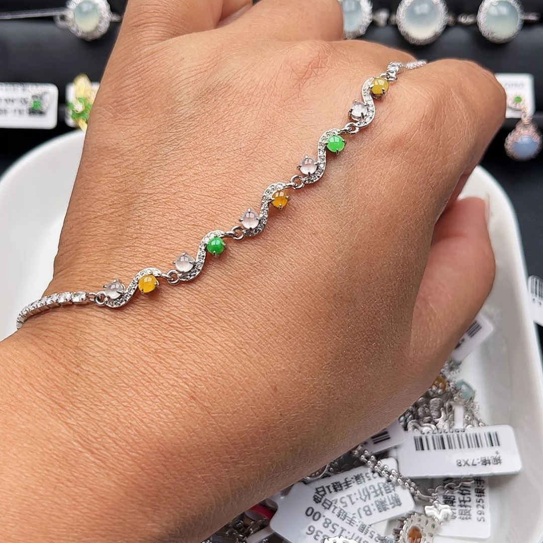 翡翠戒指银S925镶嵌天然A货翡翠女手链