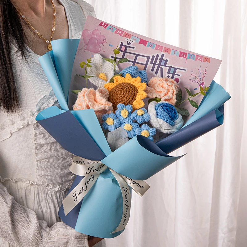 生日快乐礼物手工毛线花束摆件男生女生纪念礼物成人礼过生日成品