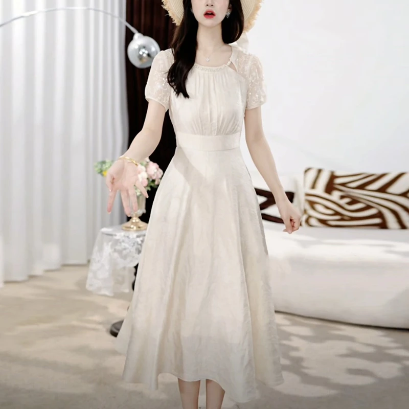 轻奢气质优雅高贵夏季法式裙子女装新款爆款洋气中长款显瘦连衣裙
