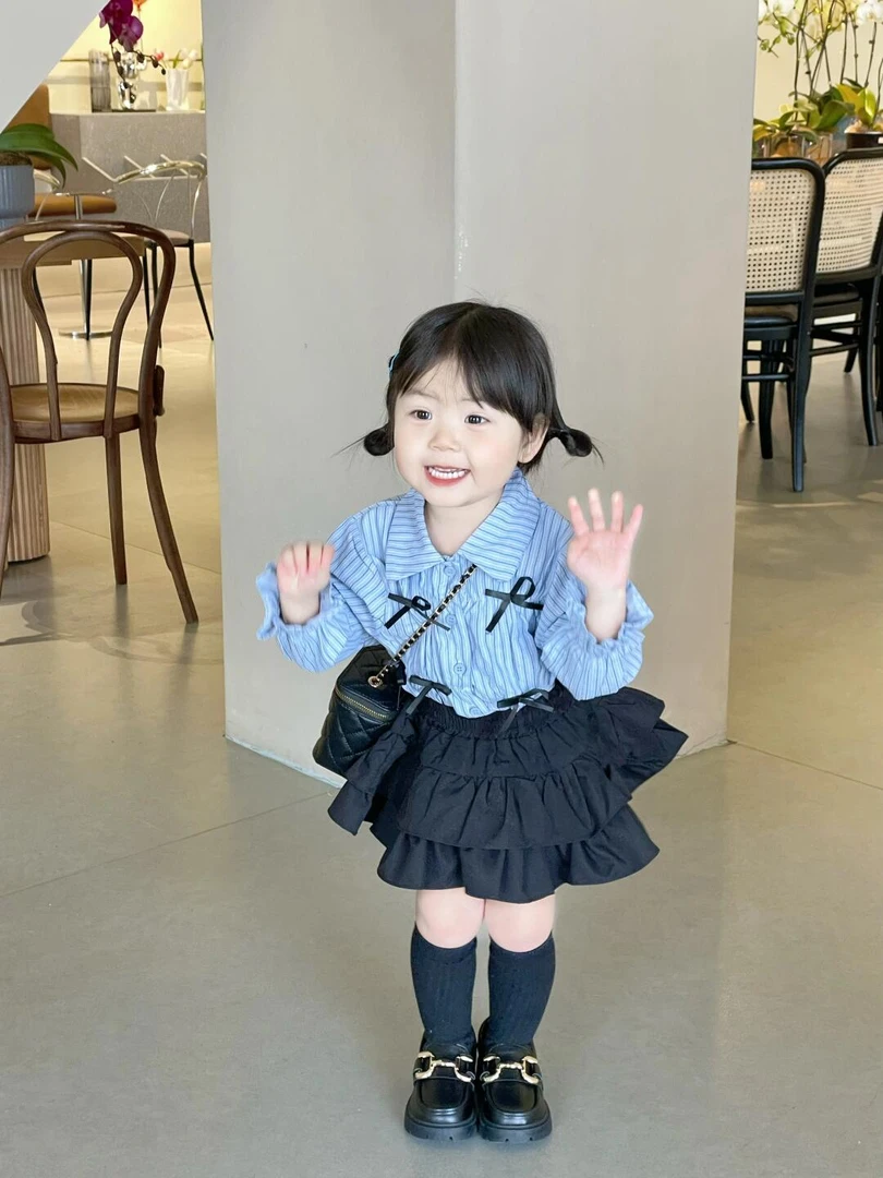 女童套装春装2025新款洋派儿童衬衫套裙春秋学院风时髦短裙两件套