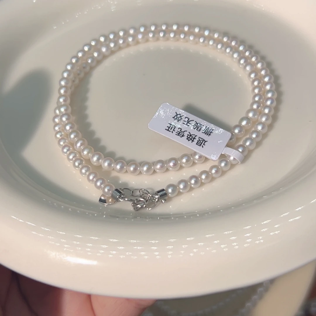 淡水珍珠银S925镶嵌3.5到4近正圆天然珍珠