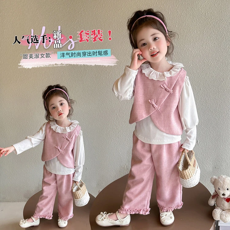 套装甜美春秋蝴蝶结女童中小童