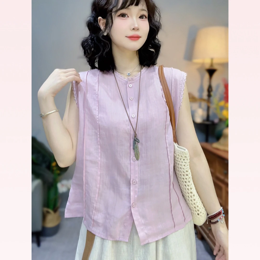 【瑜妹妹】立体钩花苎麻坎肩-夏季轻薄超凉快上衣开衫显瘦百搭新款