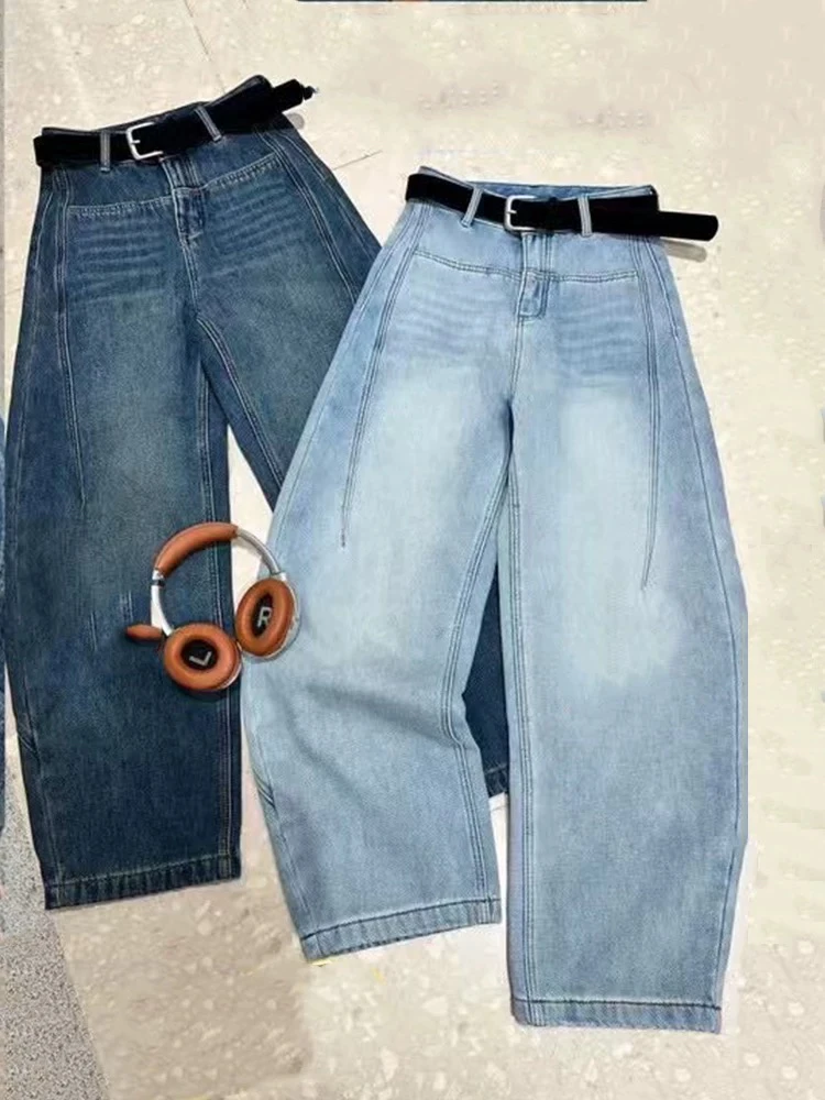 弯刀牛仔裤女9932春季新款直筒阔腿裤女高腰显瘦设计感宽松百搭