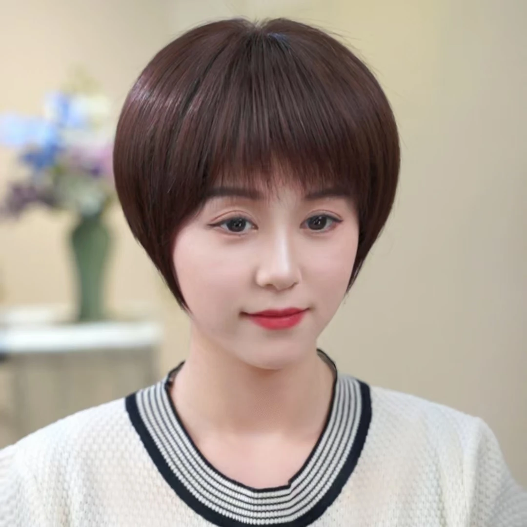 上上梳【头顶可随意分缝】轻薄短发假发女款真发精剪女士假发套
