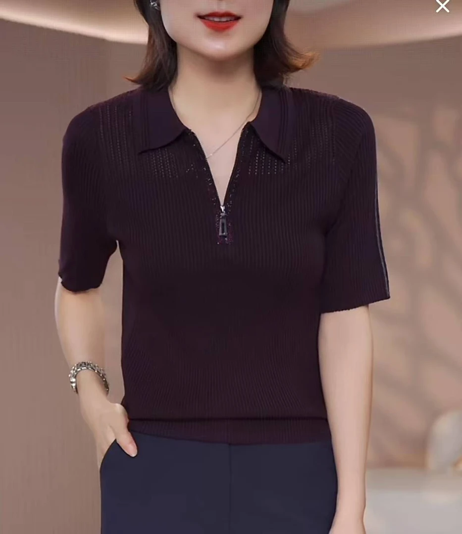 2025秋季新款正肩短袖女半拉链上衣25039