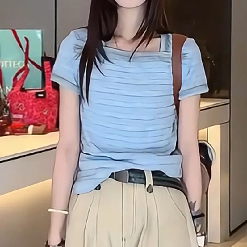 韩版简约百搭减龄气质条纹短袖T恤女士2025夏季显瘦独特小众上衣