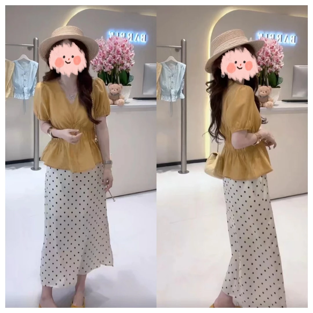 2025超火夏装一整套女洋气设计感泡泡袖气质衬衫显瘦半身裙套装