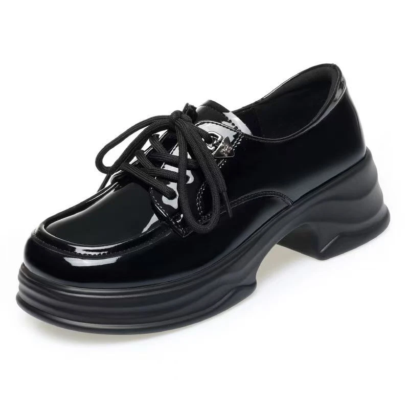 LA-PT588黑色 乐福鞋女2025新款超软厚底增高单鞋英伦风时尚百搭