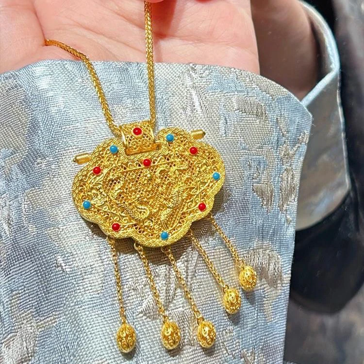 合金吊坠 吊坠 挂坠项链龙凤呈祥锁包