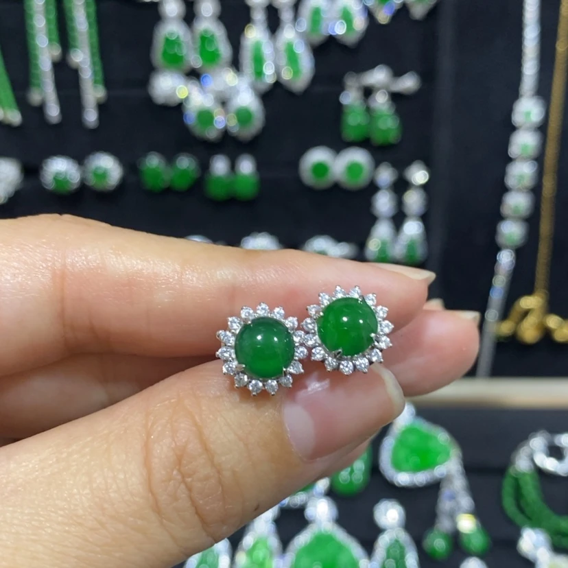 【闪购商品】翡翠耳饰银S925镀金镶嵌