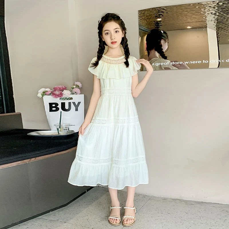 女童网纱裙子2025夏季新款中大童白色连衣裙女孩洋气公主裙夏装潮