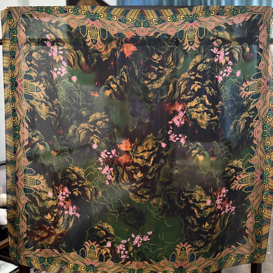 【A57-63 碧峰】110*110缎丝巾女士时尚百搭双面中国风花色香云