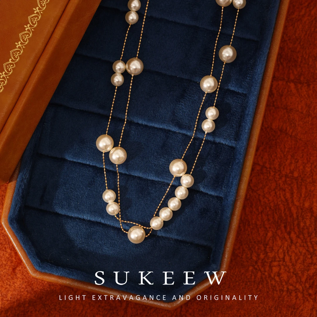 SUKEEW/酥可 镀k金 双层法式温柔珠珠气质项链93004