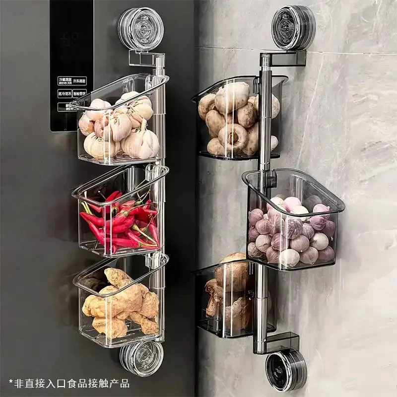 旋转多层葱姜蒜收纳盒吸盘置物架壁挂式生姜大蒜挂篮收纳神器