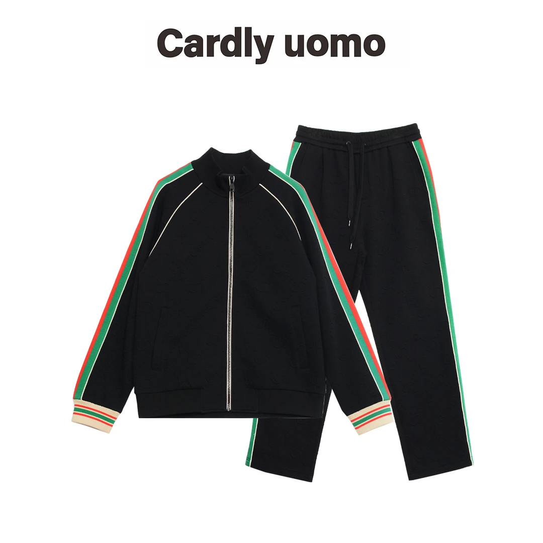 CARDLY秋冬条纹提花字母修身男运动休闲套装尖货高端品牌青年男装