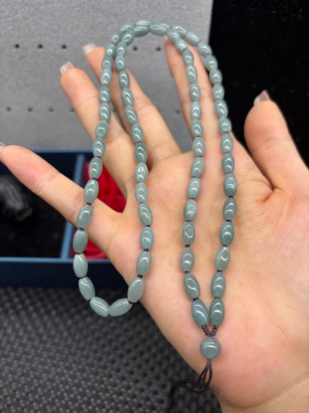 福利天然翡翠A货天空蓝水米珠5X8mm玉石挂件绳毛衣链项链珠链百搭