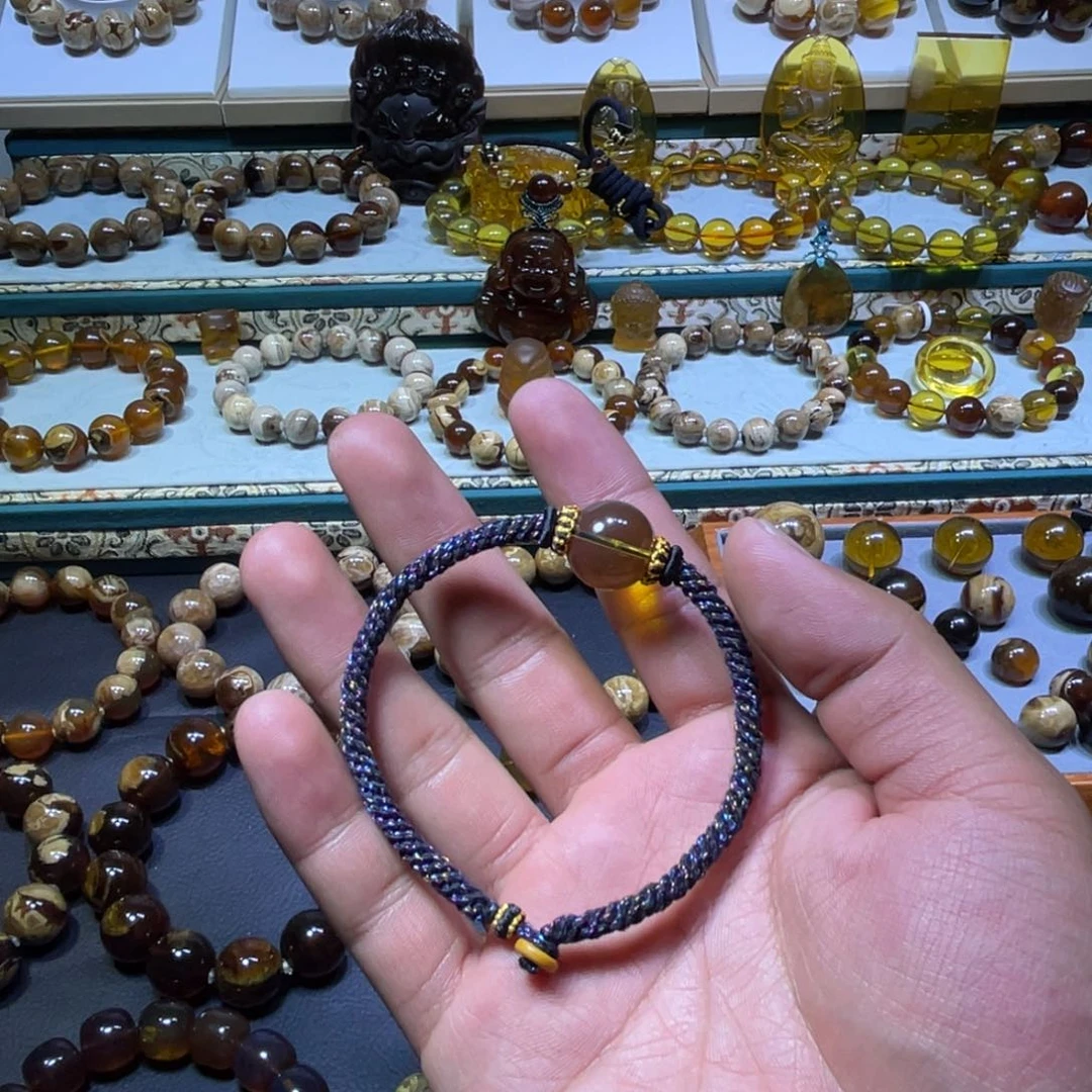 未镶嵌琥珀手绳缅甸琥珀净水绿茶单株手绳