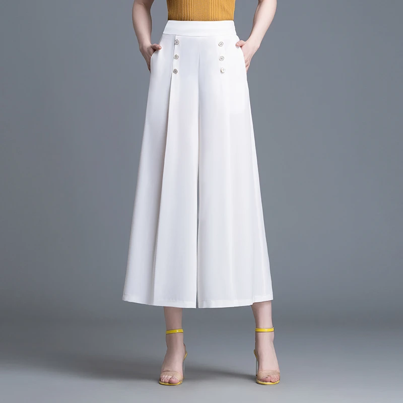 拉夏贝尔阔腿裤女2025夏季薄款高腰显瘦裤子宽松时尚垂感九分裙裤