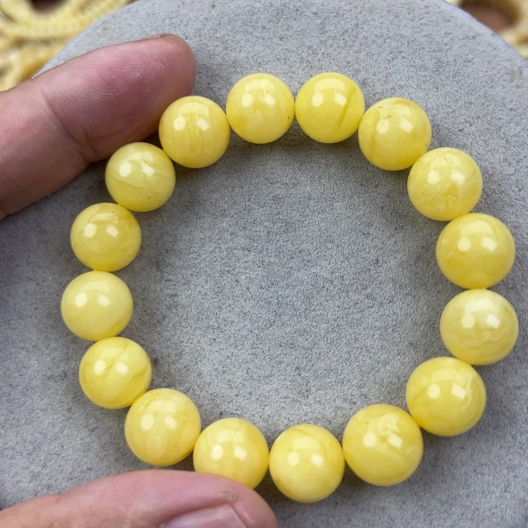 蜜蜡未镶嵌手串纯天然俄料白花虎皮12腕口16+