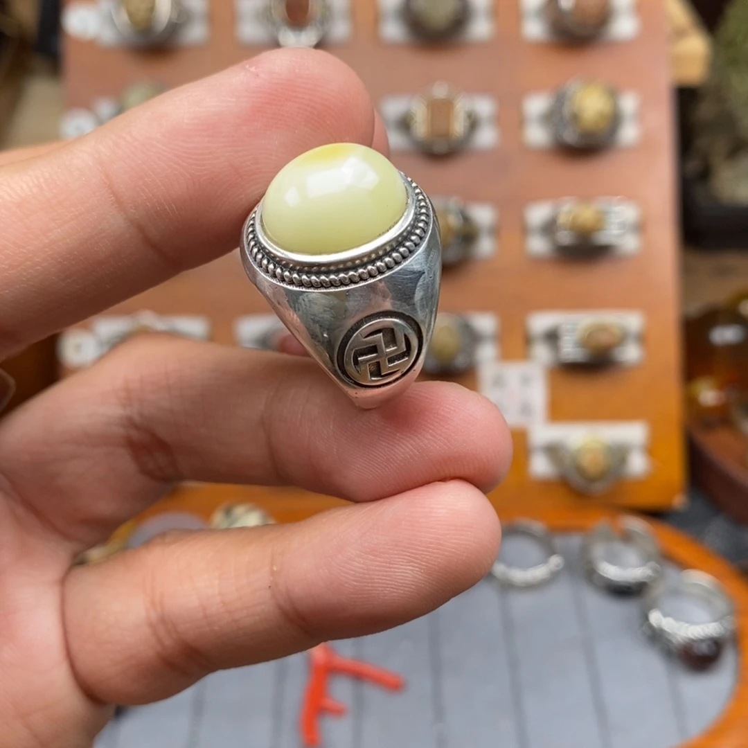 蜜蜡银S925镶嵌戒指