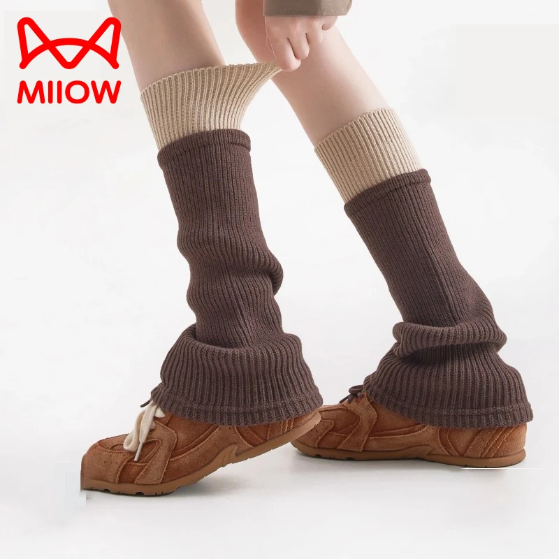 MiiOW/猫人咖色美拉德拼色腿套女针织咖色拼接堆堆袜套秋冬季保暖