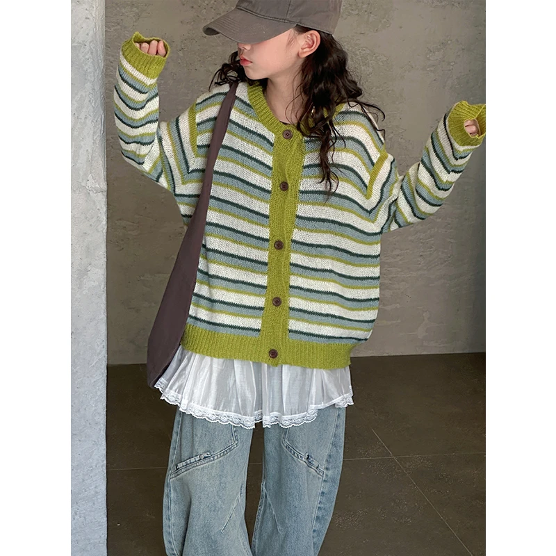 K28006女童毛衣针织衫2025春装新款儿童外套开衫春秋薄款时尚上衣