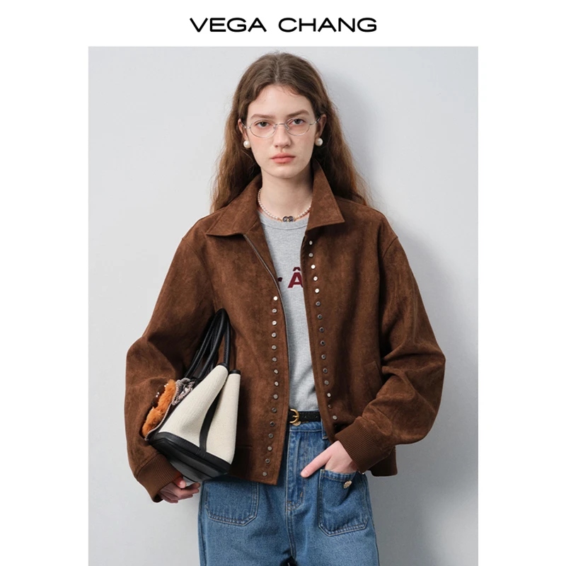 VEGA CHANG短外套女2025新款秋季老钱风简约气质通勤翻领外套