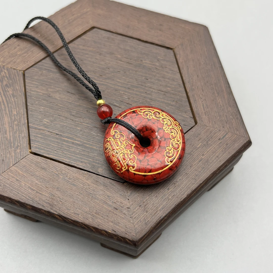 含辰砂工艺品JT439-晶体雕刻烫金平安扣吊坠30mm